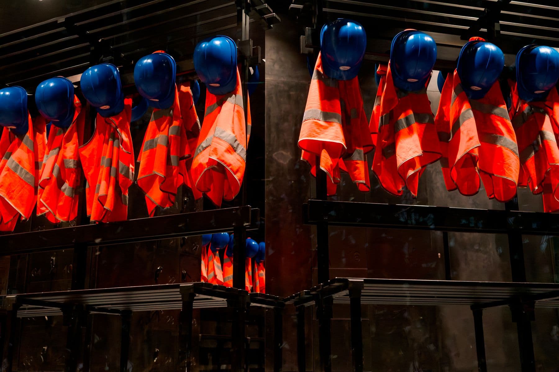 High-visibility gear and helmets ready for the crew